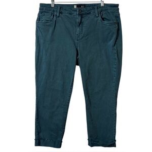 Kut from the Kloth Amy Crop Straight Leg teal green blue denim jeans capris 14W